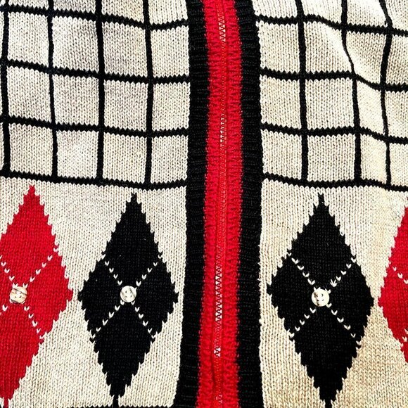 Vintage 70's 80's BOUNDARY WATERS Argyle Zip Up Padded Shoulder Cardigan Sweater - Picture 9 of 10